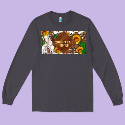(preview)baby Goats And Sunflower And Cactus With Cowhide License Plat Long Sleeve Tee Designed By Artiststas