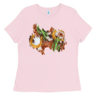 Bubblegum Pink horseshoe cowhide cactus patch Ladies Tee - AdoDesignShop