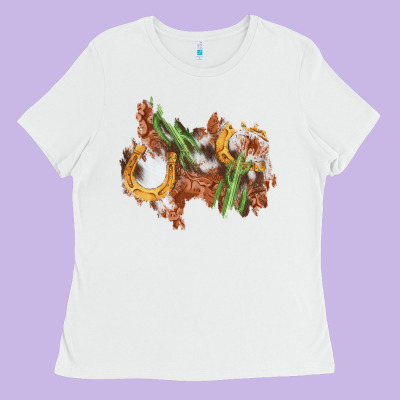Horseshoe Cowhide Cactus Patch Ladies Tee Designed By Adodesignshop