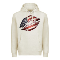 Oatmeal Heather American Flag Lips Premium Hoodie - Bettercallsaul