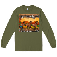 Army Green western horses and  sunset with sunflowers Long Sleeve Tee - Artiststas