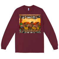 Burgundy western horses and  sunset with sunflowers Long Sleeve Tee - Artiststas