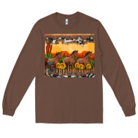 Chestnut western horses and  sunset with sunflowers Long Sleeve Tee - Artiststas