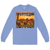 Colony Blue western horses and  sunset with sunflowers Long Sleeve Tee - Artiststas