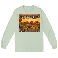 Matcha western horses and  sunset with sunflowers Long Sleeve Tee - Artiststas