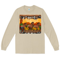 Mushroom western horses and  sunset with sunflowers Long Sleeve Tee - Artiststas