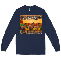 Navy western horses and  sunset with sunflowers Long Sleeve Tee - Artiststas