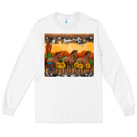 White western horses and  sunset with sunflowers Long Sleeve Tee - Artiststas