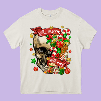 Sorta Merry Sorta Scary Heavy Core Tee Designed By Maliassmallbusiness