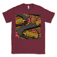 Burgundy flower leopard school bus seamless pattern Classic Tee - BundleAndBundleShop