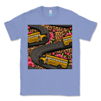 Colony Blue flower leopard school bus seamless pattern Classic Tee - BundleAndBundleShop