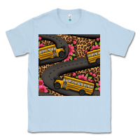 Dusty Blue flower leopard school bus seamless pattern Classic Tee - BundleAndBundleShop