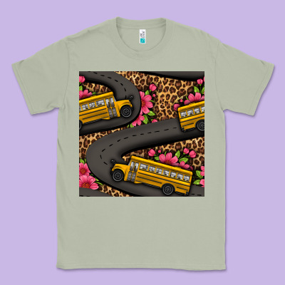 Flower Leopard School Bus Seamless Pattern Classic Tee Designed By Bundleandbundleshop