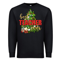 Black Best Teacher Ever With Christmas Tree Premium Sweatshirt - BundleAndBundleShop