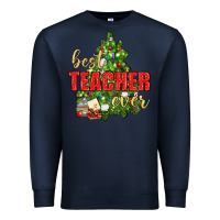 Navy Best Teacher Ever With Christmas Tree Premium Sweatshirt - BundleAndBundleShop