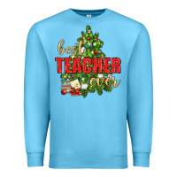 Ocean Blue Best Teacher Ever With Christmas Tree Premium Sweatshirt - BundleAndBundleShop