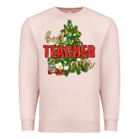 Pale Pink Best Teacher Ever With Christmas Tree Premium Sweatshirt - BundleAndBundleShop