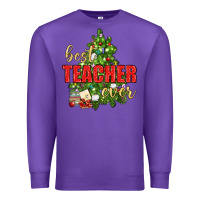 Purple Best Teacher Ever With Christmas Tree Premium Sweatshirt - BundleAndBundleShop
