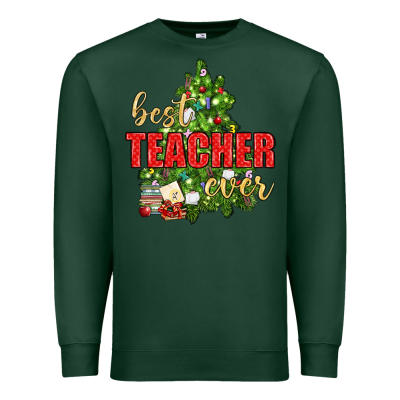 Best Teacher Ever With Christmas Tree Premium Sweatshirt by BundleAndBundleShop | Teevron