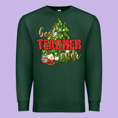 Best Teacher Ever With Christmas Tree Premium Sweatshirt Designed By Bundleandbundleshop