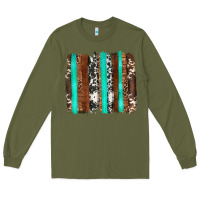 Army Green western cowhide wood and turquoise glitter brushstrokes Long Sleeve Tee - Artiststas