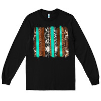 Black western cowhide wood and turquoise glitter brushstrokes Long Sleeve Tee - Artiststas