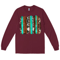 Burgundy western cowhide wood and turquoise glitter brushstrokes Long Sleeve Tee - Artiststas