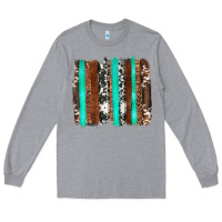 Heather Grey western cowhide wood and turquoise glitter brushstrokes Long Sleeve Tee - Artiststas