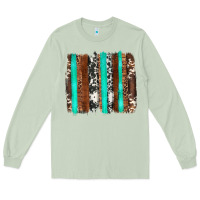 Matcha western cowhide wood and turquoise glitter brushstrokes Long Sleeve Tee - Artiststas