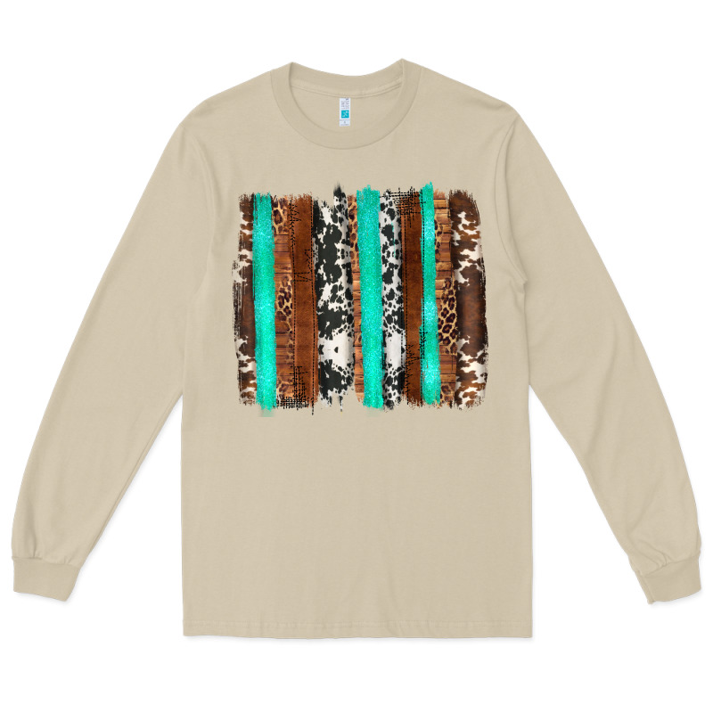 Western Cowhide Wood And Turquoise Glitter Brushstrokes Long Sleeve Tee by Artiststas | Teevron