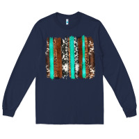Navy western cowhide wood and turquoise glitter brushstrokes Long Sleeve Tee - Artiststas