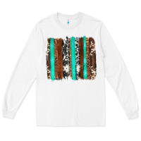 White western cowhide wood and turquoise glitter brushstrokes Long Sleeve Tee - Artiststas