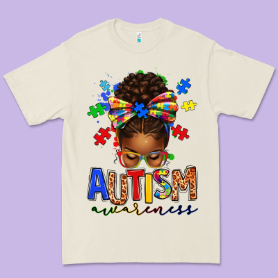 Autism Awareness Afro Messy Bun Premium Tee Designed By Texasbilliewilder