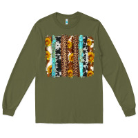 Army Green western cowhide leopard turquoise brushstrokes Long Sleeve Tee - Artiststas