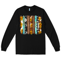 Black western cowhide leopard turquoise brushstrokes Long Sleeve Tee - Artiststas