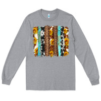 Heather Grey western cowhide leopard turquoise brushstrokes Long Sleeve Tee - Artiststas
