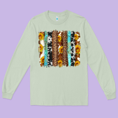Western Cowhide Leopard Turquoise Brushstrokes Long Sleeve Tee Designed By Artiststas