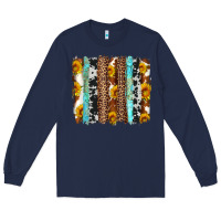 Navy western cowhide leopard turquoise brushstrokes Long Sleeve Tee - Artiststas