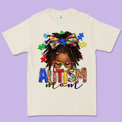 Autism Mom Afro Locs Messy Bun Premium Tee Designed By Texasbilliewilder