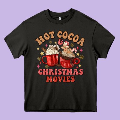 Hot Cocoa And Christmas Movies Heavy Core Tee Designed By Maliassmallbusiness