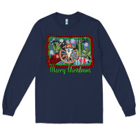 Navy merry christmas western bull skull Long Sleeve Tee - AdoDesignShop