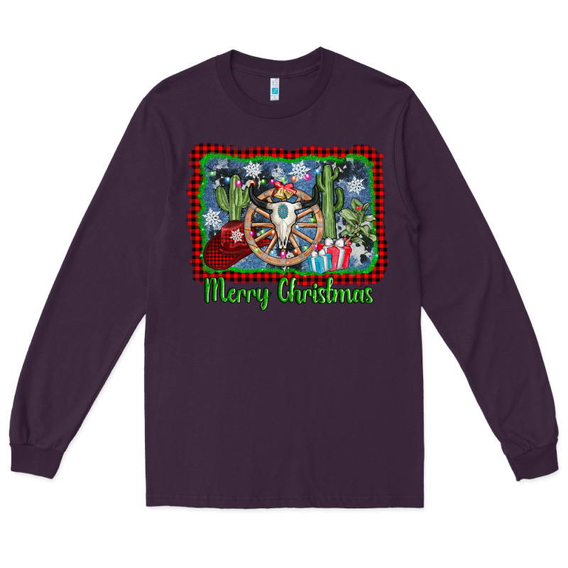 Merry Christmas Western Bull Skull Long Sleeve Tee by AdoDesignShop | Teevron