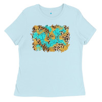 Glitter Leopard Turquoise Background Ladies Tee | Teevron