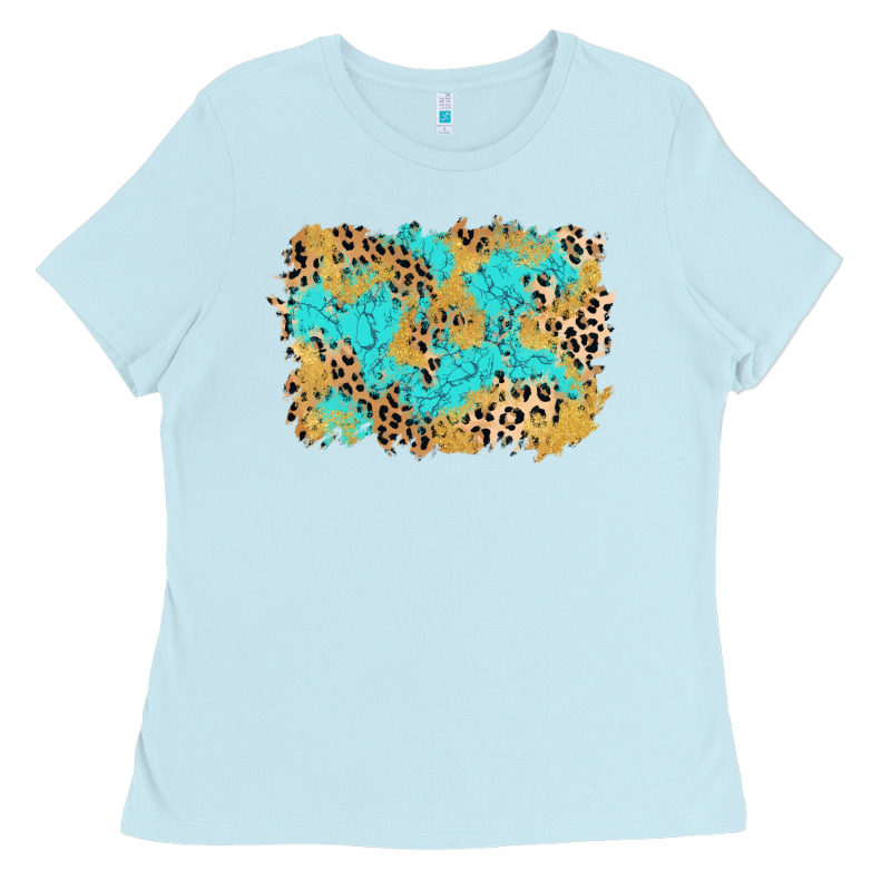 Glitter Leopard Turquoise Background Ladies Tee by AdoDesignShop | Teevron