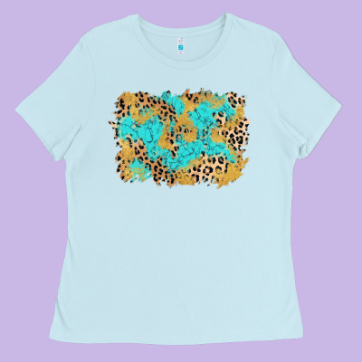 Glitter Leopard Turquoise Background Ladies Tee Designed By Adodesignshop
