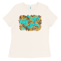 Bone glitter leopard turquoise background Ladies Tee - AdoDesignShop