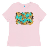 Bubblegum Pink glitter leopard turquoise background Ladies Tee - AdoDesignShop