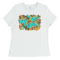 White glitter leopard turquoise background Ladies Tee - AdoDesignShop