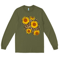 Army Green leopard sunflower patch Long Sleeve Tee - AdoDesignShop