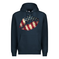 Navy Vintage American Flag Lips Premium Hoodie - Bettercallsaul